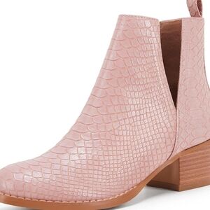 New! Pink ankle bootie boots low stacked heel closed toe slip on Western casual